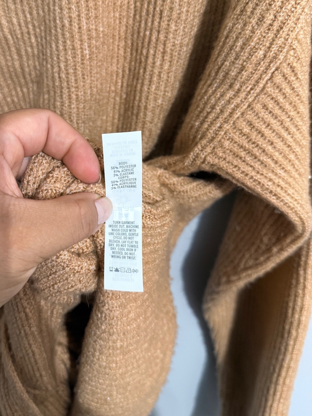 Aerie Sweater Womens Large Offline Knotted Front Crewneck Camel Slouchy Shoulder - Picture 9 of 10